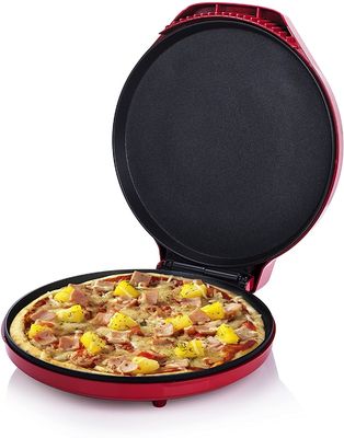 Máquina de fazer pizza elétrica de 12 polegadas não pegajosa para casa Pizza Pan Pie Calzone Cooker com controle de temperatura ajustável