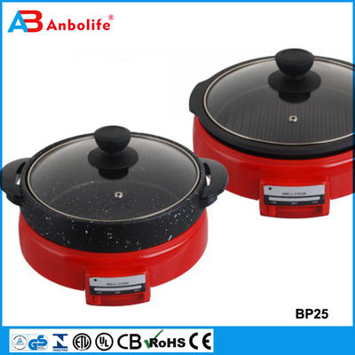 Anbo forno de pizza eléctrico redondo multifuncional revestimento cerâmico Grill de churrasco elétrico/grill elétrico/placa de churrasco com tampa