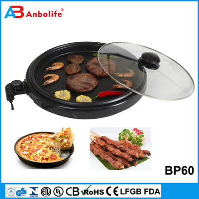 Anbo forno de pizza eléctrico redondo multifuncional revestimento cerâmico Grill de churrasco elétrico/grill elétrico/placa de churrasco com tampa