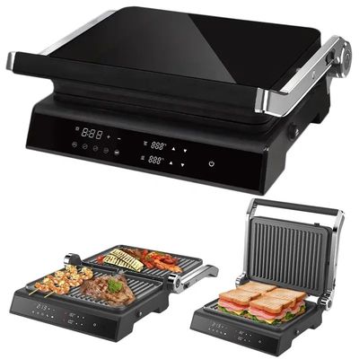 Grelha elétrica de 2200W Panini Maker temperatura ajustável Sandwich Press Toaster abre 180 graus Grelha de contato de aço inoxidável