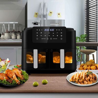 Fritadora de ar de zona dupla sem óleo 9L Grande para família com 2 gavetas 10 presets 2400W baixo teor de gordura