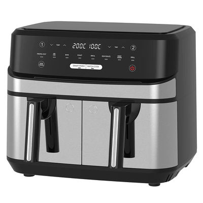 Fritadora de ar de zona dupla sem óleo 9L Grande para família com 2 gavetas 10 presets 2400W baixo teor de gordura