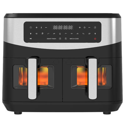 Fritadora de ar de zona dupla sem óleo 9L Grande para família com 2 gavetas 10 presets 2400W baixo teor de gordura