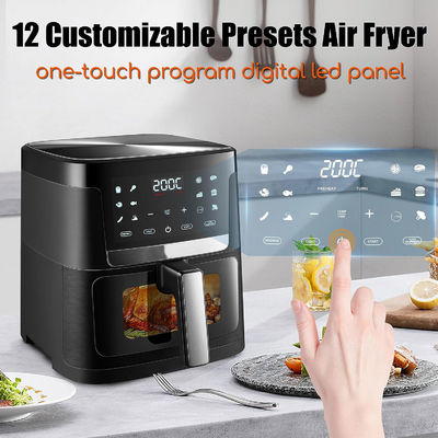 7L com Janela Fritadora de Ar de Aço Inoxidável Forno Led Tela Táctil Para 12 Presets Limpo Fácil 1800w Casa