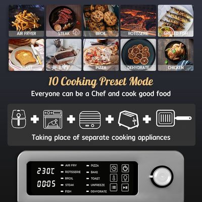 Fritas Elétricas de 15L com Rotisserie para Família 10 em 1 Fritadora de Aço Inoxidável Fritadora de Aço Aço Torradeira Grill