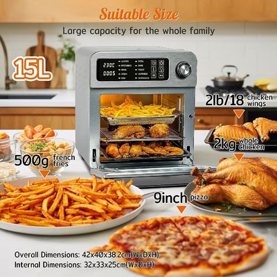 Fritas Elétricas de 15L com Rotisserie para Família 10 em 1 Fritadora de Aço Inoxidável Fritadora de Aço Aço Torradeira Grill