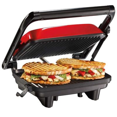 Grelha de Pressão Elétrica de 2 fatias Mini Panini Automático Com Superfície Ultra Não Adesiva