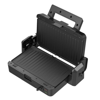Grelha de contato desmontável de 1200W 3 placas 105 180 graus temperatura aberta ajustar botão elétrico PTFE antiaderente para churrasco doméstico