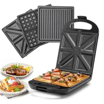 PTFE não pegajoso revestimento 2 fatias Waffle Maker com desmontável Sandwich e Pancake Maker