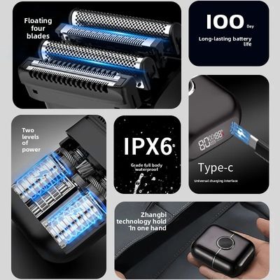 Mini barbeador elétrico portátil para homens com sistema de flutuação magnética de 4 lâminas e 100 minutos de tempo de trabalho Alimentado por bateria de 300mAh