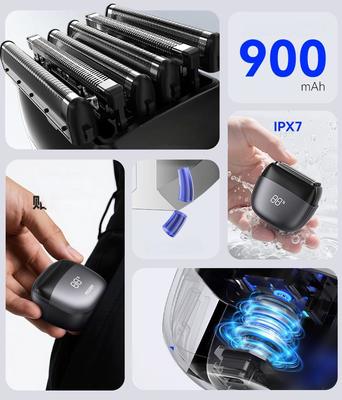 Barbeador Elétrico ANBOLIFE de 6 Lâminas com Sucção Magnética e Bateria de Lítio 900mAh - Barbeador de Lâmina à Prova d'água IPX7 para Homens