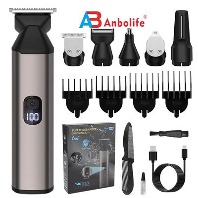 Máquina de Cortar Cabelo Elétrica Multifuncional 6 em 1 com IPX7 à Prova d'Água e Tempo de Carregamento de 1,5h para Barbear Masculino