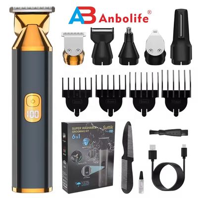 Máquina de Cortar Cabelo Elétrica Multifuncional 6 em 1 com IPX7 à Prova d'Água e Tempo de Carregamento de 1,5h para Barbear Masculino