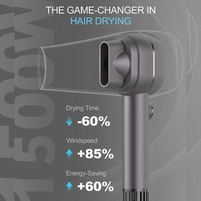 Secador de cabelo de alta velocidade de 1500 W com alta concentração de íons negativos e temperatura constante para cuidados rápidos com o cabelo seco