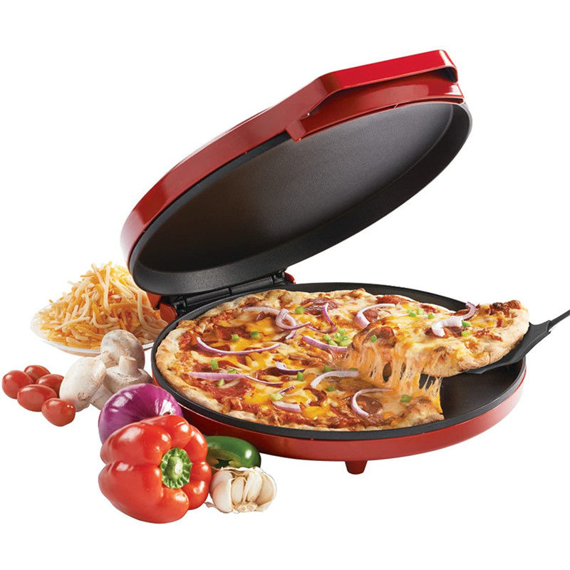 Máquina de fazer pizza elétrica de 12 polegadas não pegajosa para casa Pizza Pan Pie Calzone Cooker com controle de temperatura ajustável