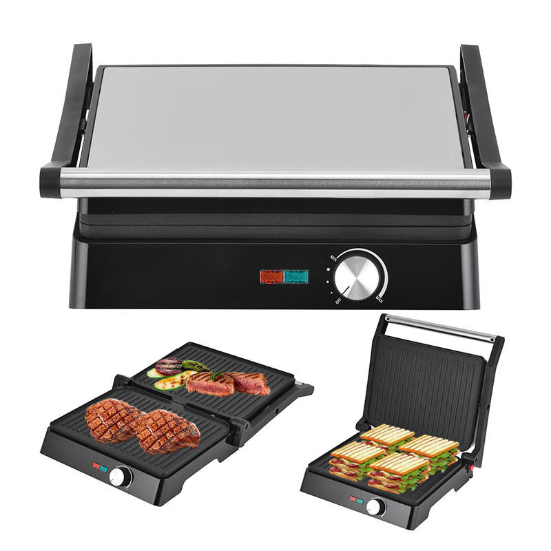 Grelha elétrica de 2200W Panini Maker temperatura ajustável Sandwich Press Toaster abre 180 graus Grelha de contato de aço inoxidável