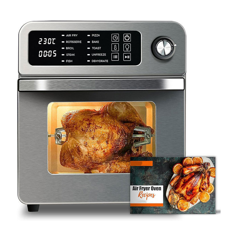 Fritas Elétricas de 15L com Rotisserie para Família 10 em 1 Fritadora de Aço Inoxidável Fritadora de Aço Aço Torradeira Grill