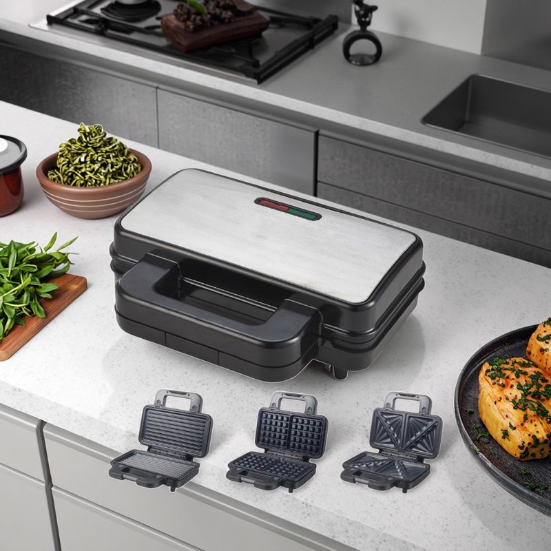 2-Slice Deep Fill Waffle Sandwich Maker Grill BBQ Removível Revestimento antiaderente para cozinha cozinhar Grelhas Elétricas Griddles