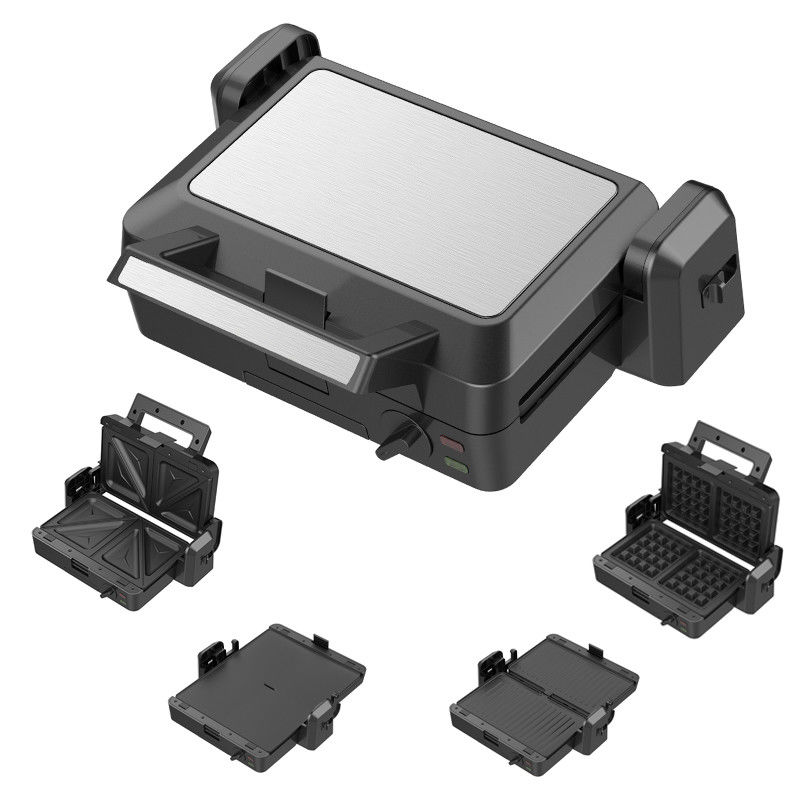 Grelha de contato desmontável de 1200W 3 placas 105 180 graus temperatura aberta ajustar botão elétrico PTFE antiaderente para churrasco doméstico