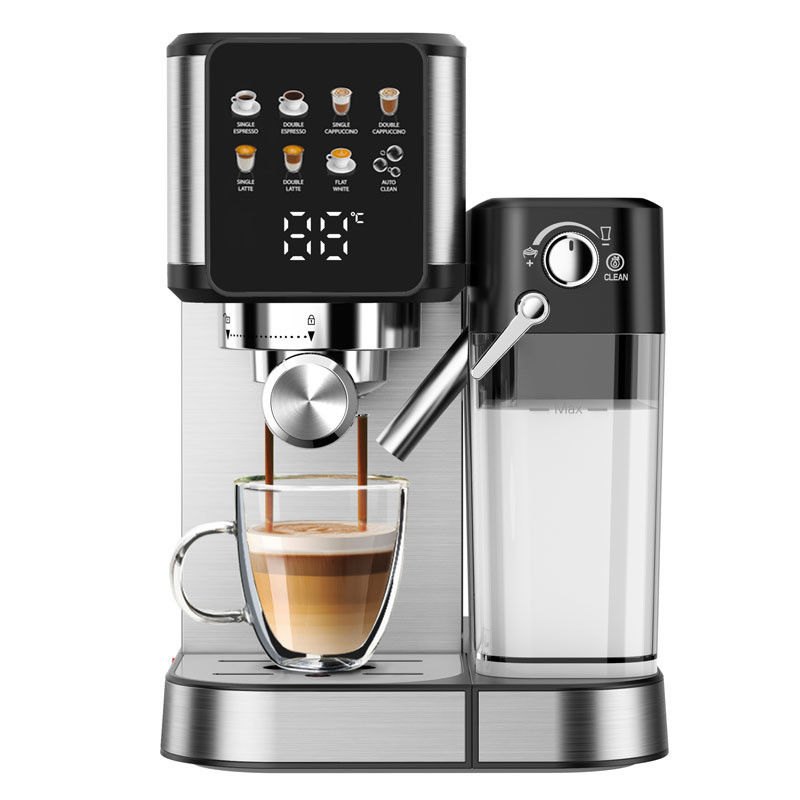 Máquina de fazer café Espresso de prata com espuma de leite manual para latte cappuccino construída em moedor